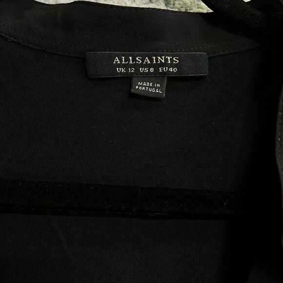 AllSaints Dress Womens 8 Black Draped Wrap  Viscose Sleeveless Sheer Overlay - Picture 4 of 8